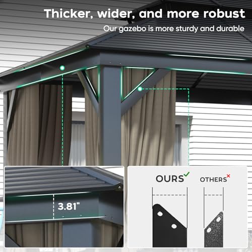 Outdoor Hardtop Gazebo 10x12FT with Double Roof and Netting I84902