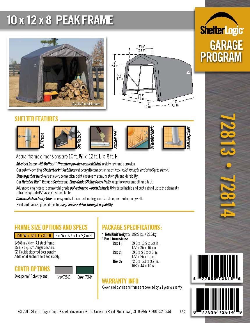 Grey 10x12x8 Peak Style Shelter X876