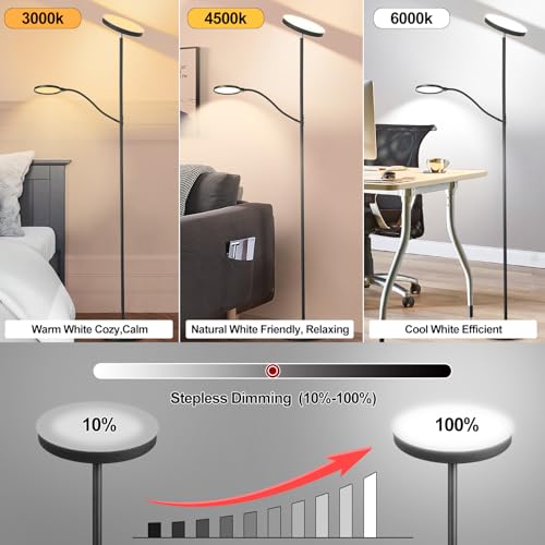 LED Floor Lamp, 36W, 3 Color Temperatures, Dimmable, Remote & Touch Control D100