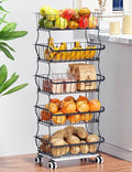 5 Tier Fruit Basket for Kitchen, Stackable Bins Wire Rack with Wheels, Fruit and Vegetable Storage Basket Pantry Food Snack Organizer Shelf, Kitchen Storage Cart for Onion and Potato, Produce