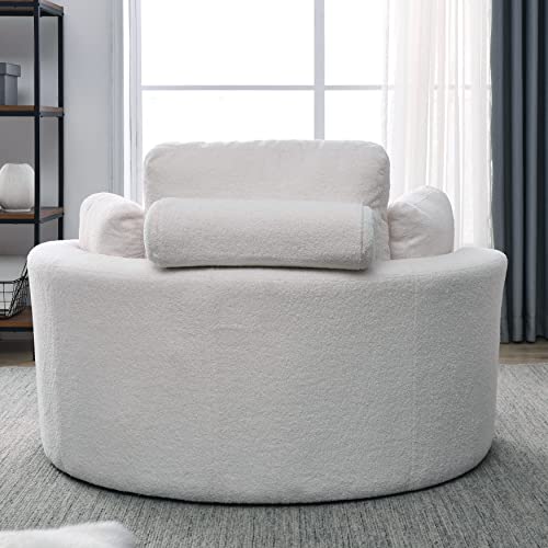Oversized Swivel Accent Barrel Chair with 3 Pillows, Orange T6615