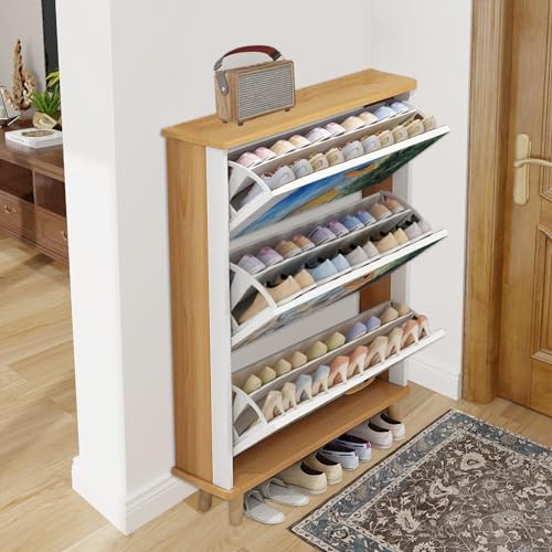 3 Drawer Shoe Cabinet, Paris Watercolor Sketch Design, Slim Entryway Organizer Y8400