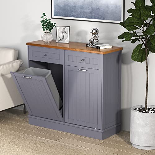 Tilt Out Trash Cabinet 20 Gallon with Solid Wood Tabletop and Drawer U160