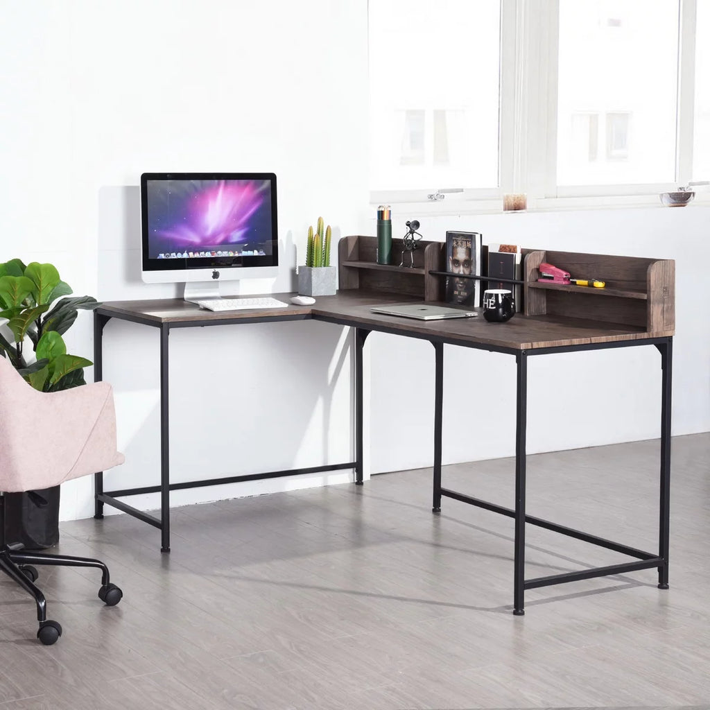L-Shaped Desk 65" x 43" with Storage, Corner Computer Desk for Work and Study O36656