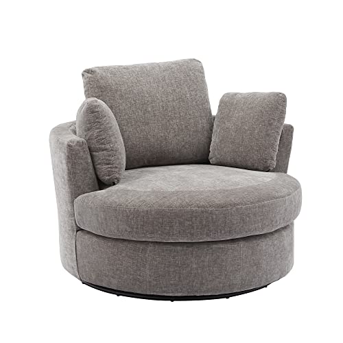 Oversize Round Swivel Accent Chair with 3 Pillows, Beige Z664012