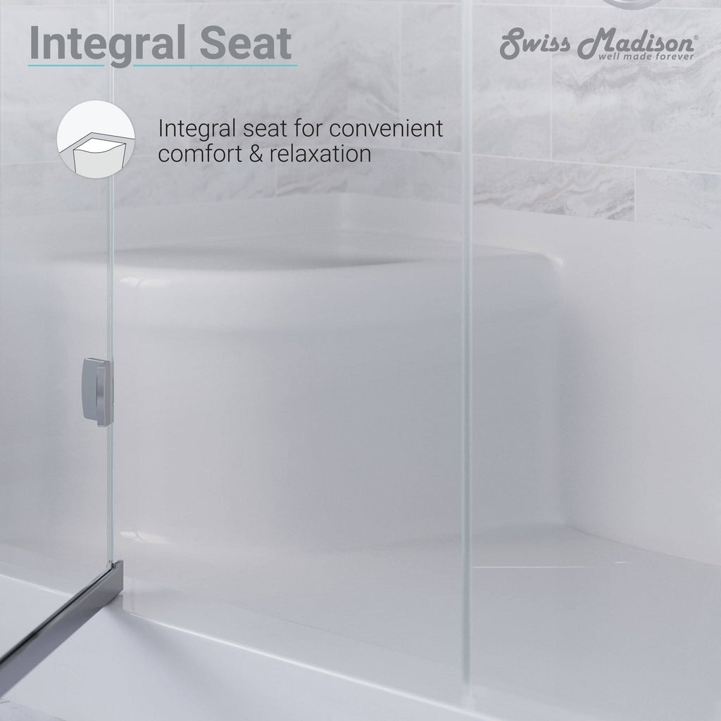 60 x 32 Single Threshold Shower Base with Left Hand Drain and Integral Right Hand Seat X91962