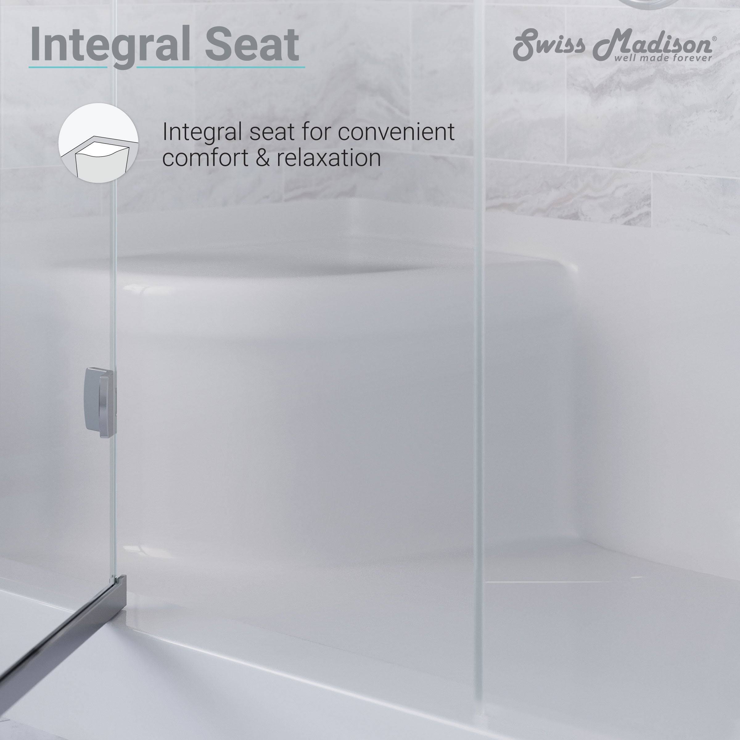 60 x 32 Single Threshold Shower Base with Left Hand Drain and Integral Right Hand Seat X91962