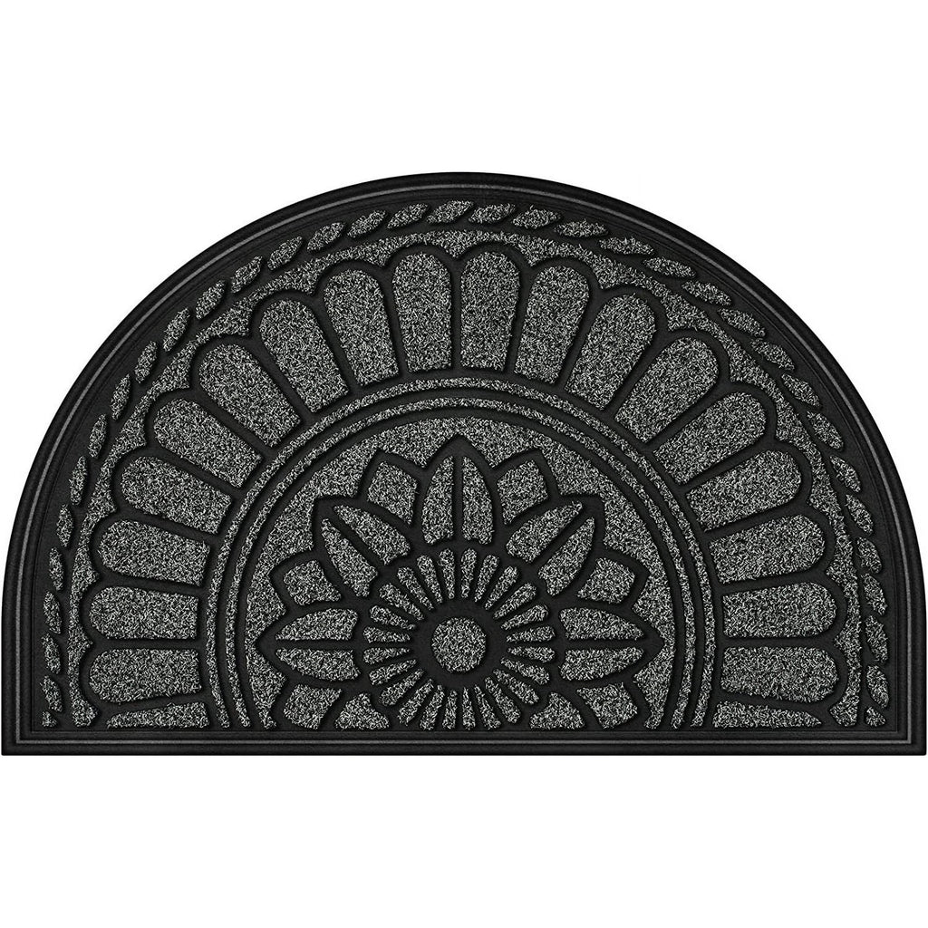 Superior Hub Half Round Door Mat, Non-Slip Welcome Entrance Way Durable Rubber Low-Profile Heavy Duty Doormat, Half Circle Mats for Garage, Patio, High Traffic Areas, 23.5" x 35.5", Gray