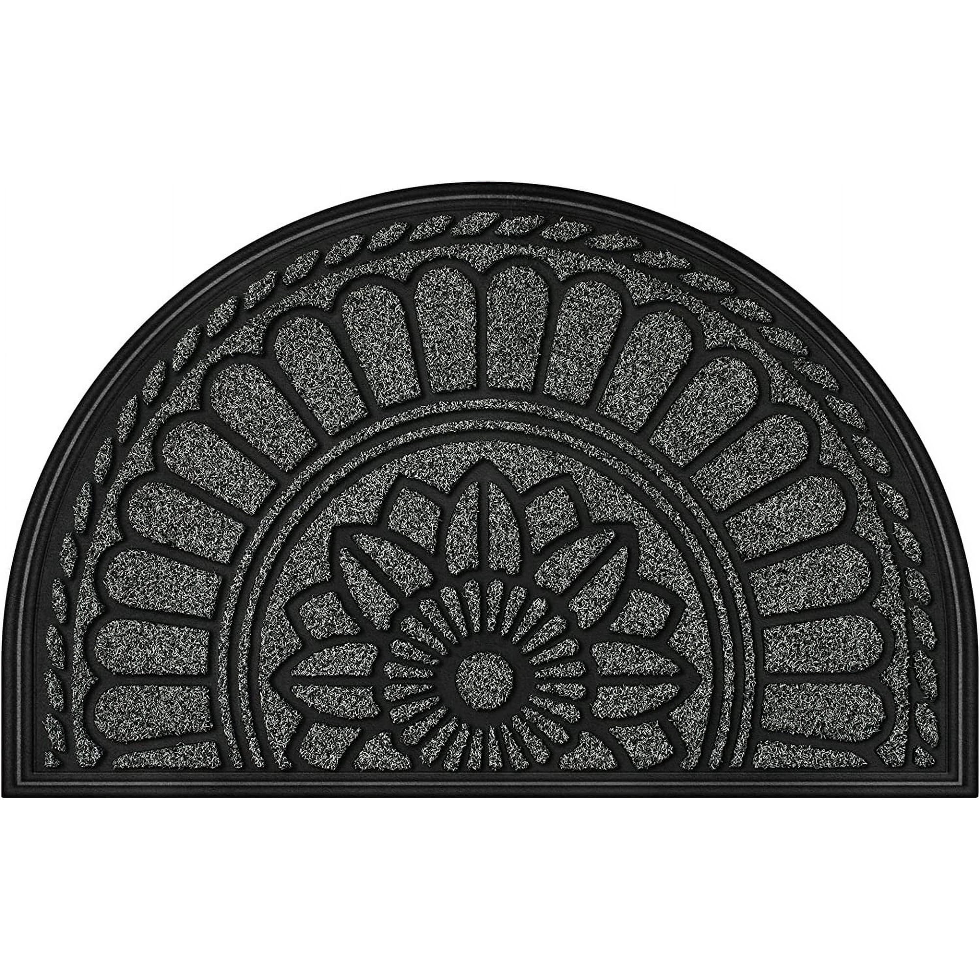 Superior Hub Half Round Door Mat, Non-Slip Welcome Entrance Way Durable Rubber Low-Profile Heavy Duty Doormat, Half Circle Mats for Garage, Patio, High Traffic Areas, 23.5" x 35.5", Gray