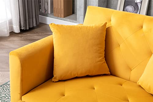 Tufted Velvet Sofa Chaise Lounge with Adjustable Backrest and Pillows W7561