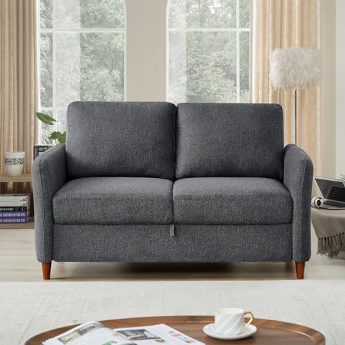 Linen Sofa Couch with Storage and 2 Pillows, 3-Seat, Dark Grey A76996
