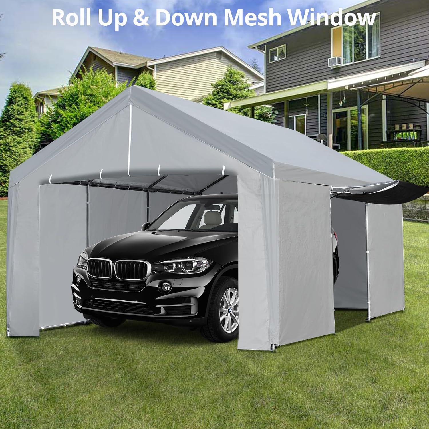 Carport 13×20 FT Heavy Duty Portable Garage with Removable Sidewall & Door, Grey U5214