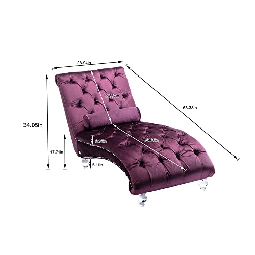 Velvet Chaise Sofa with Lumbar Pillow, Modern Ergonomic Upholstered K1642
