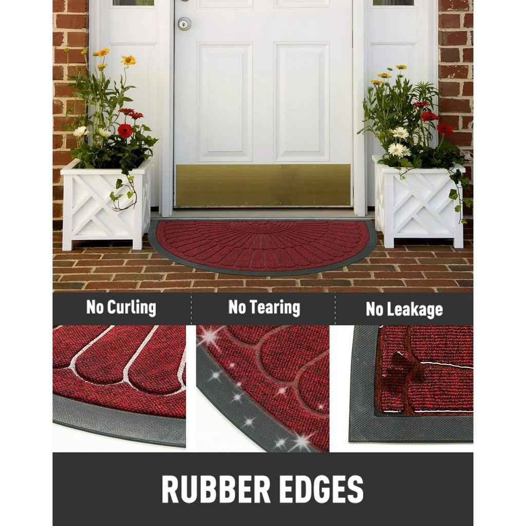 Semicircular Non Slip Rubber Door Mat for Outdoor Indoor Entryway, Red 24x47 E1949