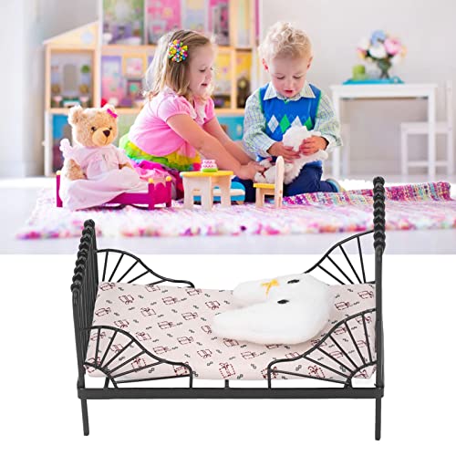 Miniature Bedroom Furniture 1:12 Dollhouse Bed with Pillow D116048