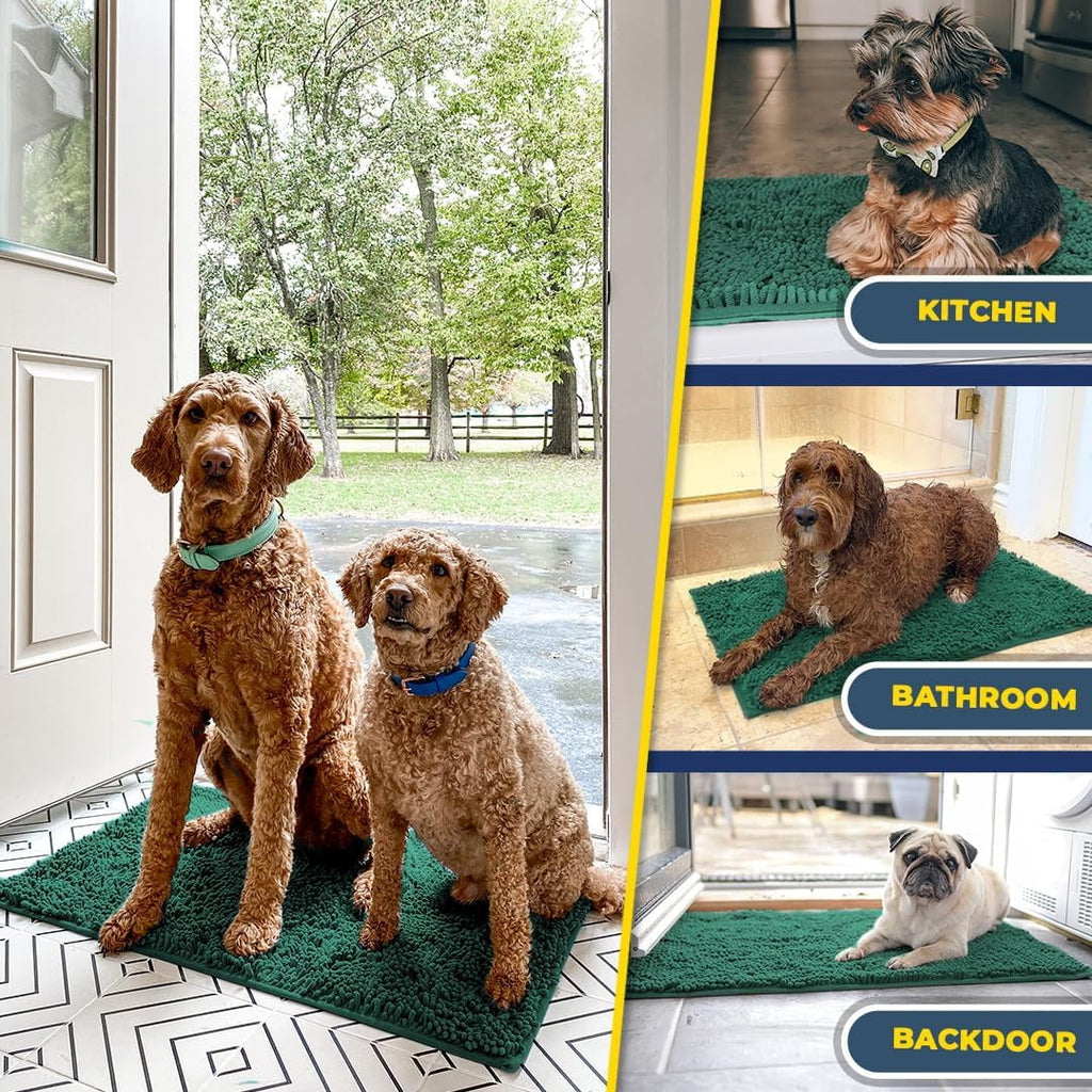 Non Slip Washable Microfiber Dog Door Mat, Dark Green Runner 24x60 B717388