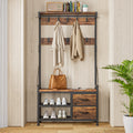 GIKPAL 4 in 1 Entryway Hall Tree Coat Rack with Shoe Storage Bench Industrial Entryway Bench with 17 Hooks 2 Drawers for Hallway or Living Room, Rustic Brown