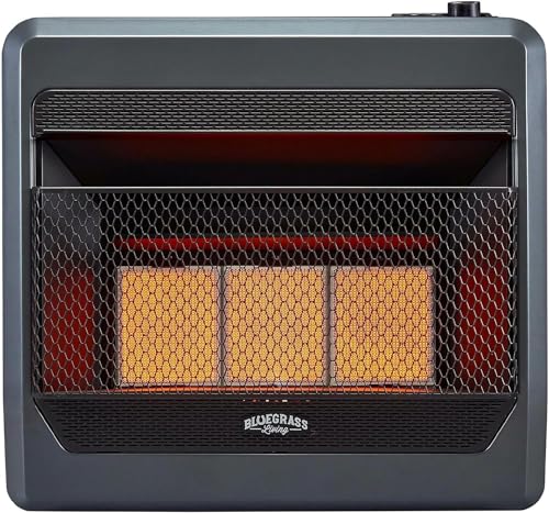 B20TNIR-BB Ventless Natural Gas Infrared Space Heater with Thermostat Control for Home & Office, 20000 BTU, Heats Up to 950 Sq. Ft., Includes Wall Mount, Base Feet, and Blower, Black