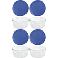 Pyrex (4) 7203 7-Cup Glass Bowl and (4) 7402-PC 7-Cup Amparo Blue Lids, Made in the USA (4-Pack)