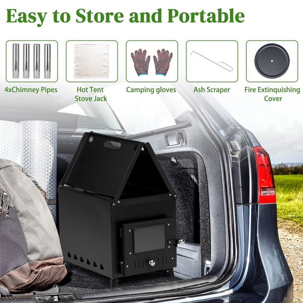 Outdoor Wood Burning Stove with Chimney Pipes for Camping, Cooking, Ice Fishing G379328