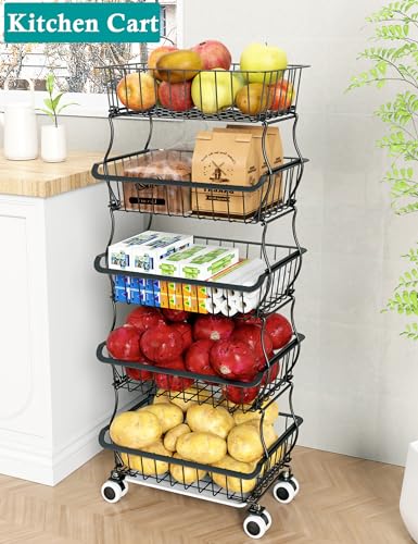 Stackable Fruit Basket with Wheels for Kitchen Storage Z4813