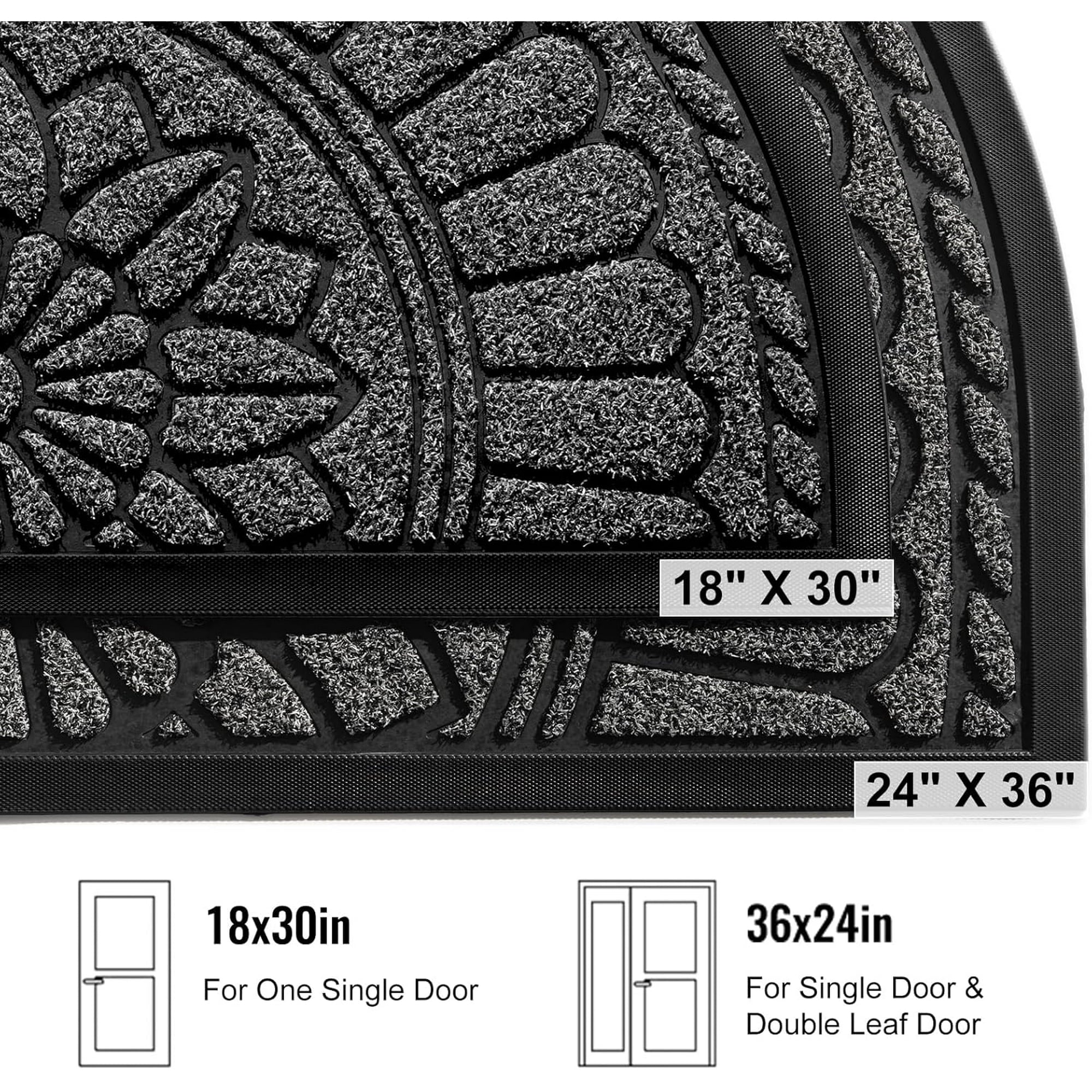 Half Round Door Mat, Non-Slip Rubber, Low-Profile for High Traffic Areas U904450