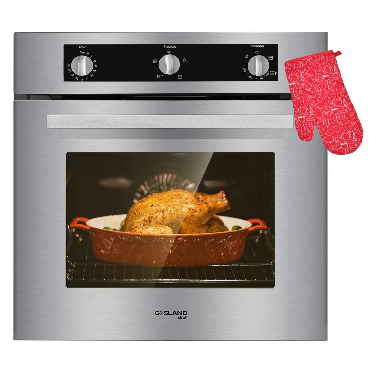 GASLAND Chef 24" Built-in Natural Gas Oven, 6 Cooking Function Convection Gas Wall Oven with Rotisserie,Stainless Steel,CSA