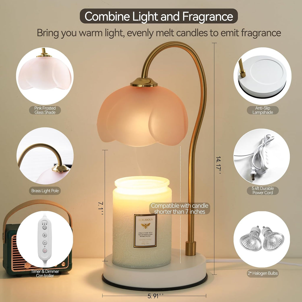 Candle Warmer Lamp with Timer & Dimmer for Large Jar Candles, 2 Bulbs F201