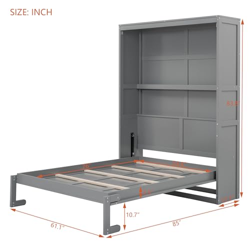 Murphy Bed with 2-Tier Shelves, Folding Bedframe, Space-Saving Design, No Box Spring Needed Q6874