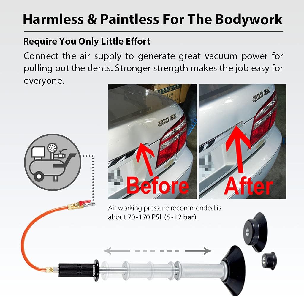 Pneumatic Auto Body Dent Puller with Glue Tabs and Hot Glue Kit T972710