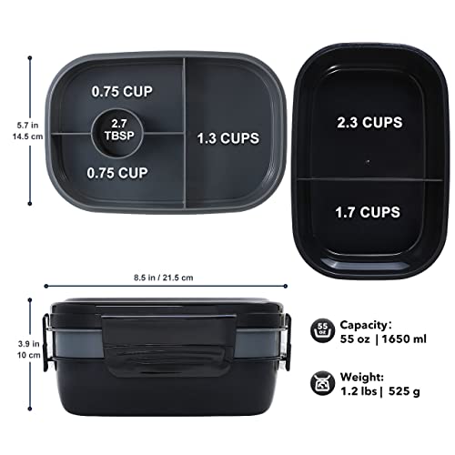 Stackable Bento Box 3-Layer Lunch Container with Utensils, 55 oz, Navy Blue U1356