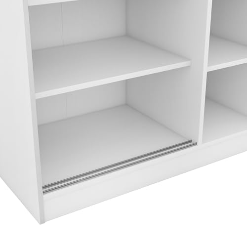 3-Door Mirror Wardrobe with 2 Drawers & Top Cabinets, Freestanding Closet with Hanging Rail & Shelves A228