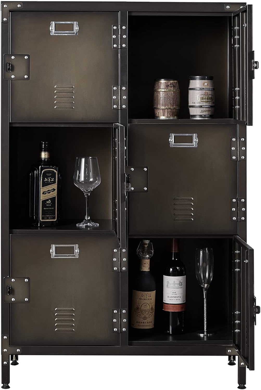 Metal Locker Storage Cabinet, 55" Steel Retro Wardrobe, 4 Doors Lockable S6176