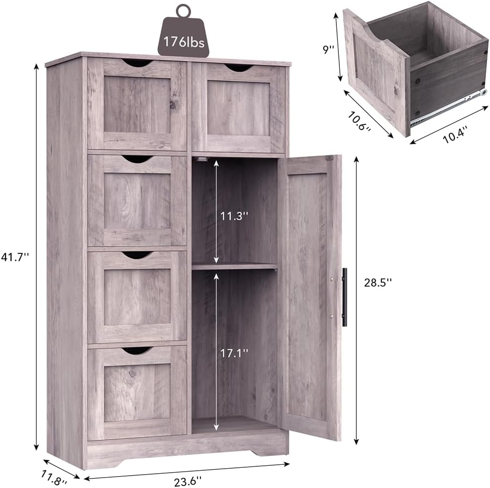 Bathroom Floor Storage Cabinet with 4 Drawers and Adjustable Shelves K979