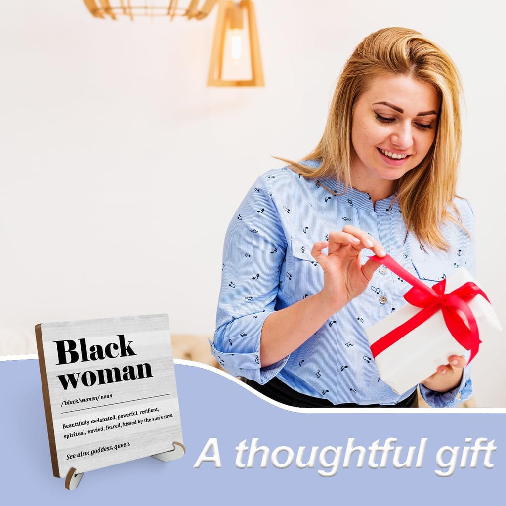 Black Woman Definition Wood Sign Desk Decor Rustic Office Cubicle Inspirational Quotes Plaque with Wooden Stand I933238