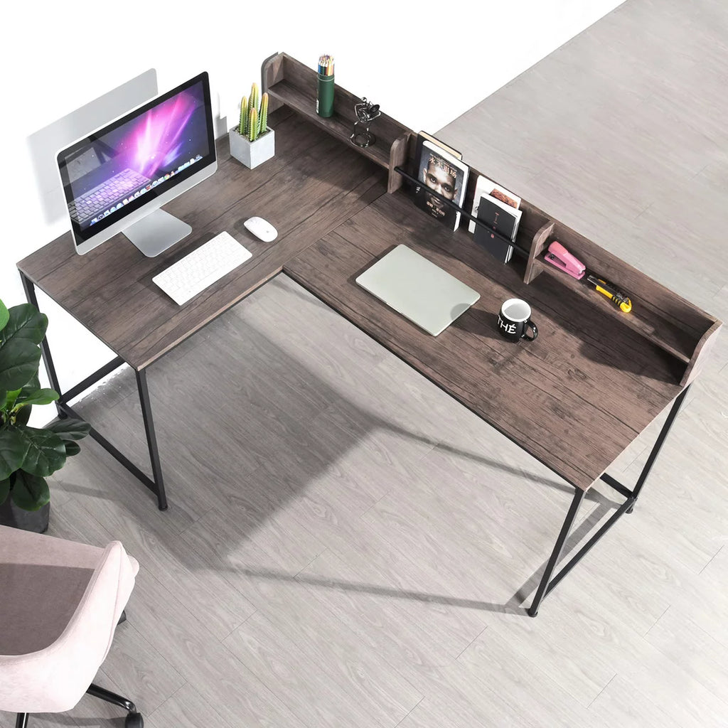 L-Shaped Desk 65" x 43" with Storage, Corner Computer Desk for Work and Study O36656