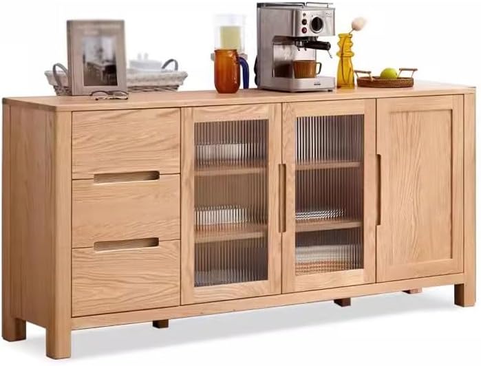 FEELIN Sideboard Buffet Cabinet Solid Wood Sideboard Nordic Oak Self-Service Cabinet Household Cabinet Storage Cupboard Simple Modern Tea Cabinet Cupboard Coffee Bar Cabinet