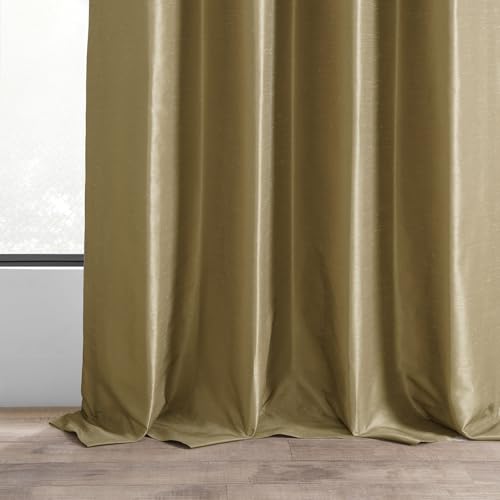 Ruched Faux Silk Curtains for Living Room, 50 x 96, Flax Gold A580