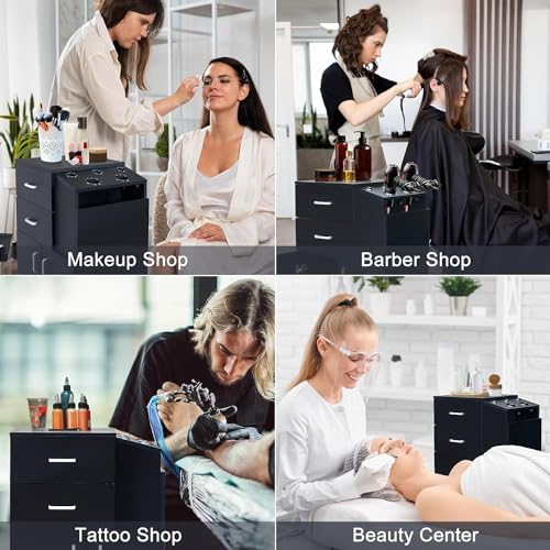 Salon Trolley Cart with Wheels, 5 Hair Dryer Holders, 2 Drawers, White Z56807