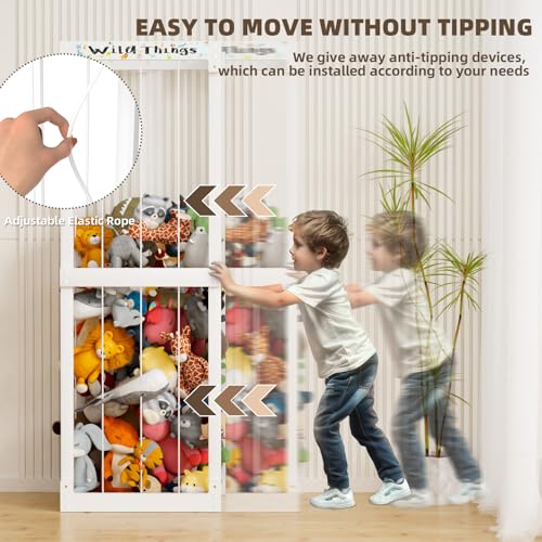 Wooden Stuffed Animal Storage Cage with Elastic Rope, 60 Inch, White U27216