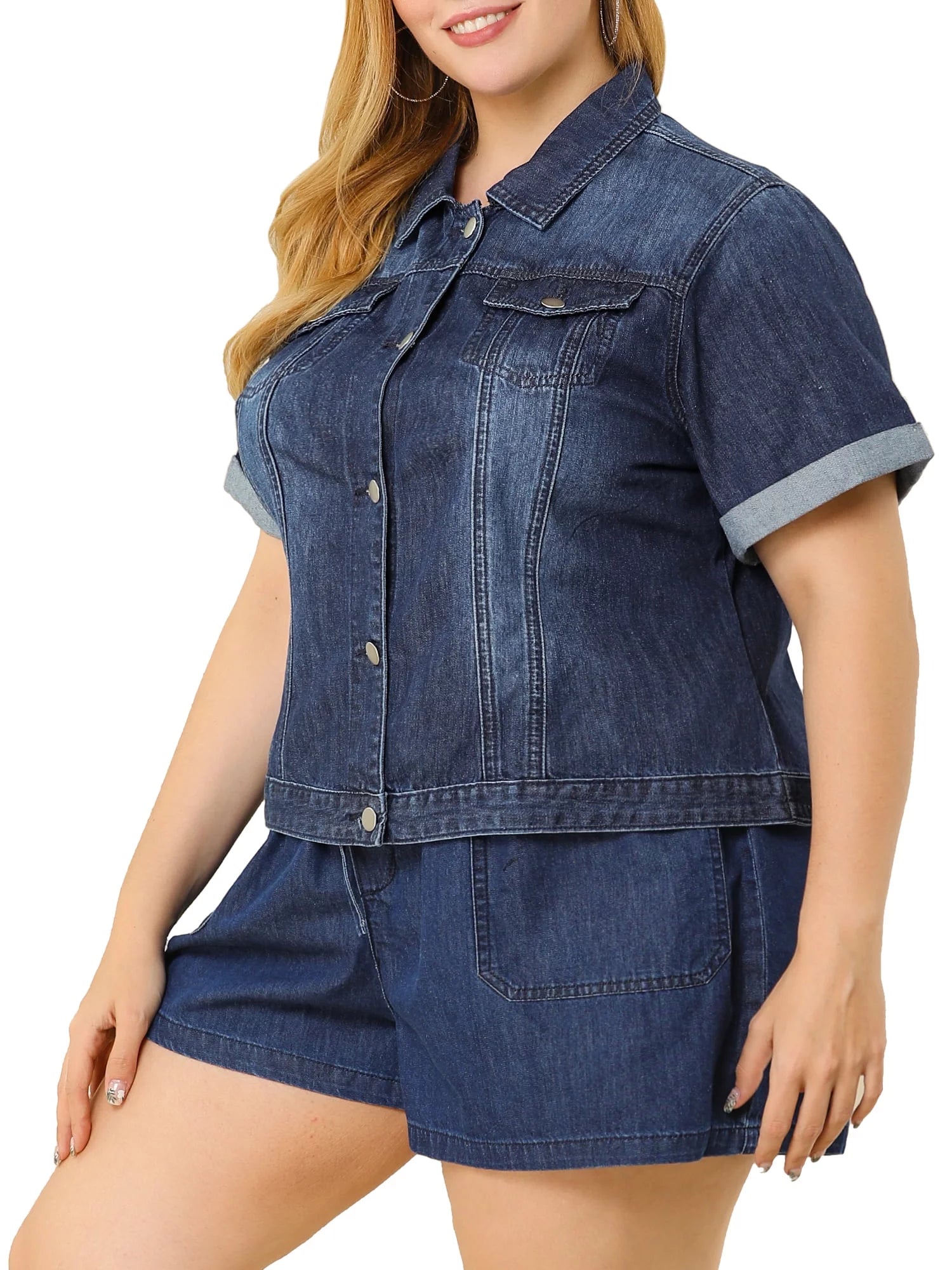 Juniors Plus Size Crop Denim Trucker Jacket U107