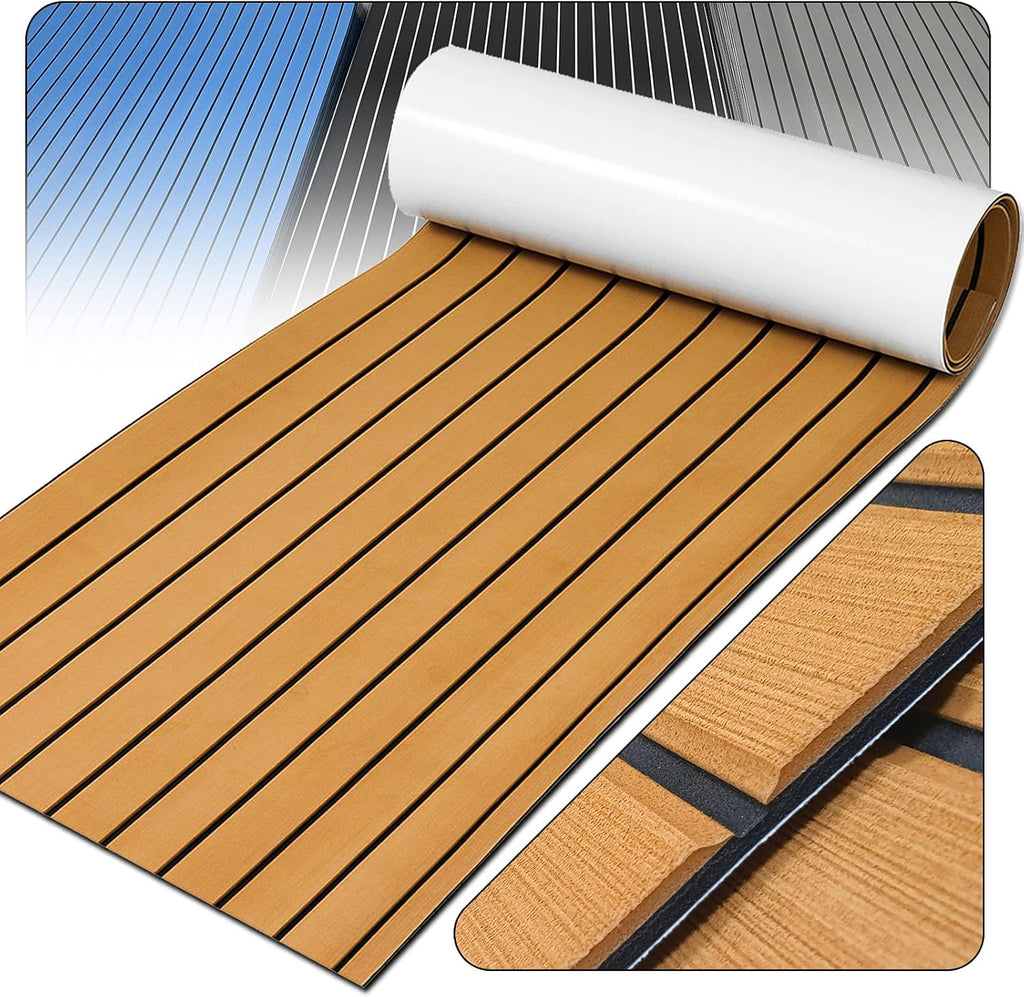 Boat Decking EVA Faux Teak Sheet, Non-Slip Self-Adhesive Marine Floor Mat, 94.5''x35.4'', Pack of 2 U5857