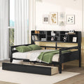 Full Size Wood Daybed with 2 Storage Drawers and Bedside Shelves, Sofa Bed Frame for Livingroom, Bedroom, Espresso