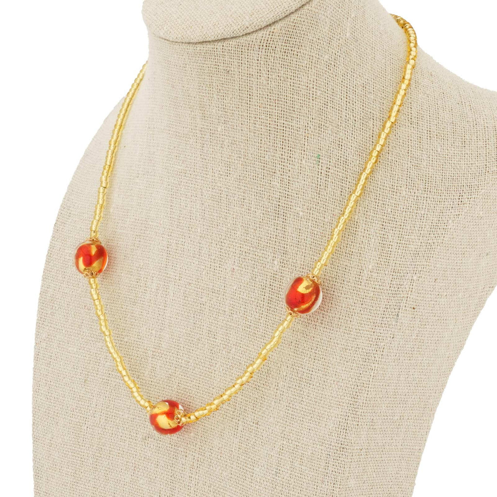 Murano Glass Red Balls Necklace B9628