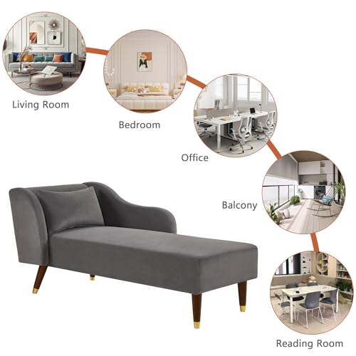 Velvet Chaise Lounge Chair with Pillow, Beige U5311