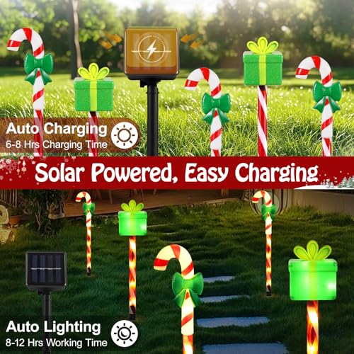 Solar Christmas Candy Cane Lights Outdoor, Pathway Stake Lights, 24 Pack G8137