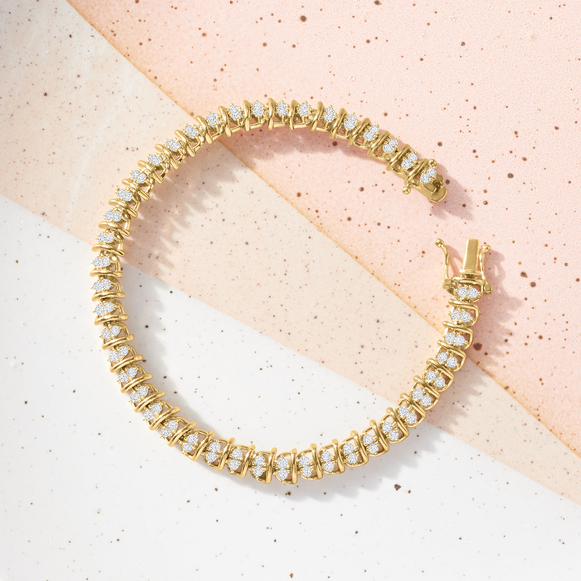 Diamond Swirl-Link Tennis Bracelet in 18kt Gold Over Sterling Q37545