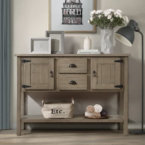 48'' Sideboard Buffet with Storage, Entryway Table with Storage, with 2 Drawers 2 Cabinets and Lower Shelf, Wooden Coffee Bar Cabinet Buffet for Kitchen Dining Room (Antique White)