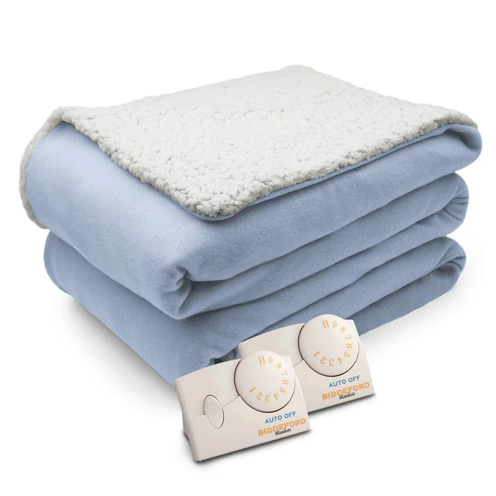 Biddeford Comfort Knit Natural Sherpa Electric Heated King Blanket