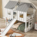 Twin Over Twin House Bunk Bed with Slide and Windows,White 2-Numbers of Package Pine Wood+MDF 14/7pcs 77.4" L*41.9" W*80" H 155Lb GX000920AAK-1